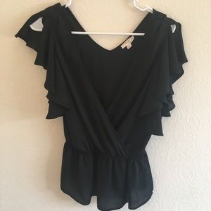 black sheer ruffle blouse